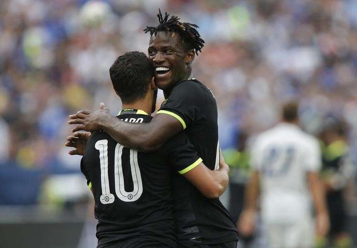 Football Soccer- Real Madrid v Chelsea- International Champions Cup- Michigan Stadium Ann Arbor United States of America- 30/7/16 Eden Hazard celebrates with Michy Batshuayi after scoring the first goal for Chelsea Action Images via Reuters  Rebecc