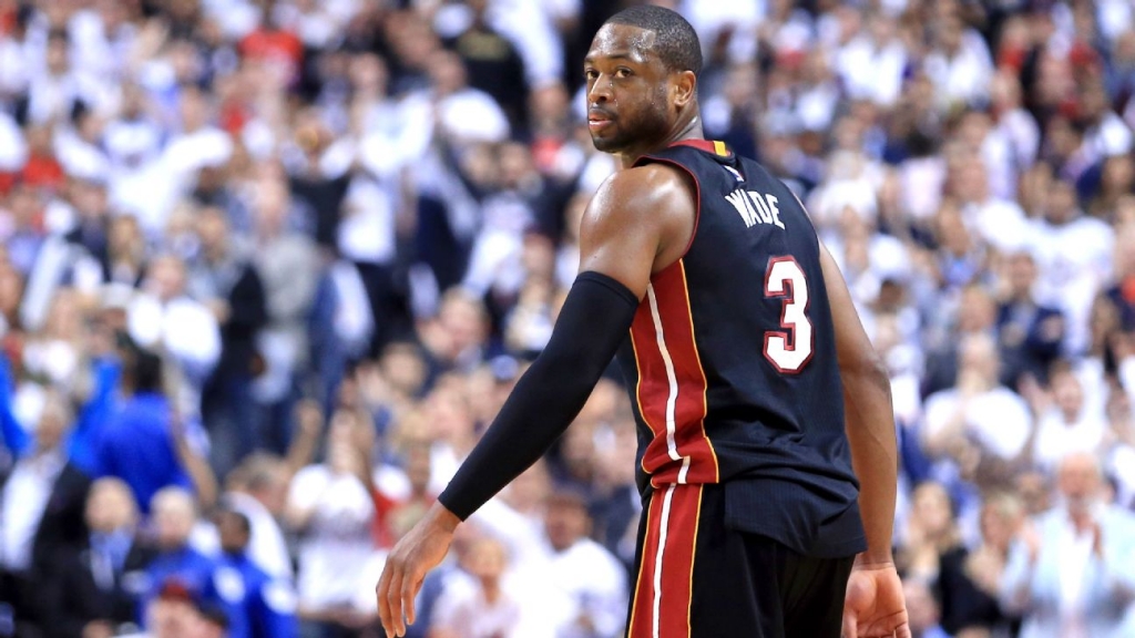 Dwyane Wade #3 of the Miami Heat looks back after missing a 3-pointer late in the second half of Game Five of the Eastern Conference Semifinals against the Toronto Raptors during the 2016 NBA Playoffs at the Air Canada Centre