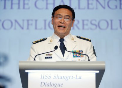 China's Joint Staff Department Deputy Chief Admiral Sun Jianguo speaks at the IISS Shangri La Dialogue in Singapore