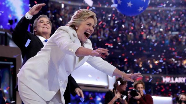 PHILADELPHIA PA- JULY 26 Former US President Bill Clinton arrives on stage to deliver remarks on the second day of the Democratic National Convention at the Wells Fargo Center