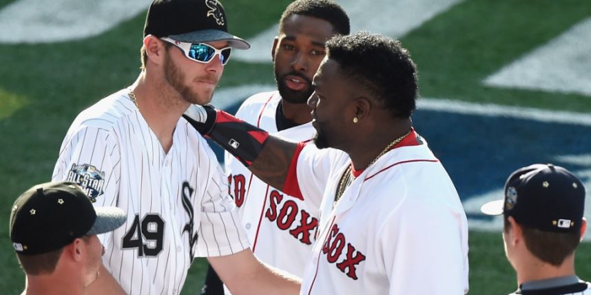 Chris Sale and David Ortiz talk with one another during the 2016 MLB All Star Game