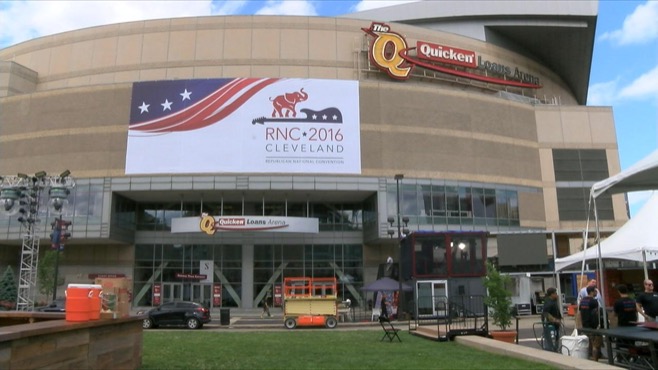 The balloons won't drop until Thursday at the Republican National Convention but on Friday work continued to make sure everything would be ready for the big event