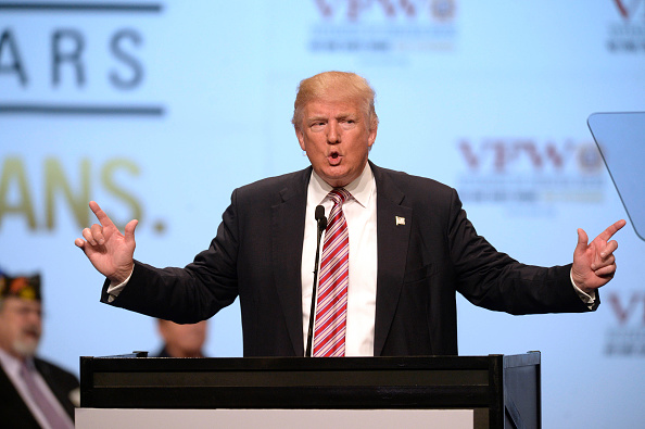 Donald Trump the Republican presidential nominee addresses the 117th annual VFW National Convention at the Charlotte Convention Center on Tuesday