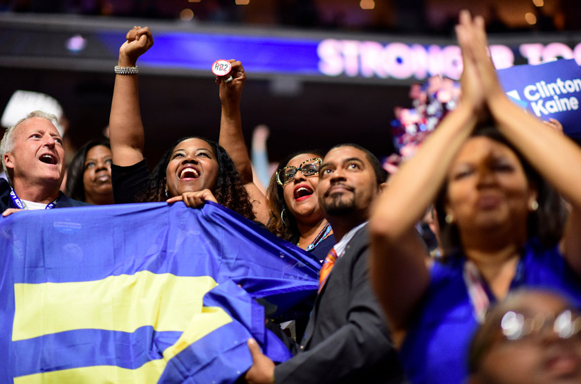 North Carolina delegates cheer as LGBT activist Sarah Mc Bride speaks during the final day of the Democratic National Convention in Philadelphia. Washington Post