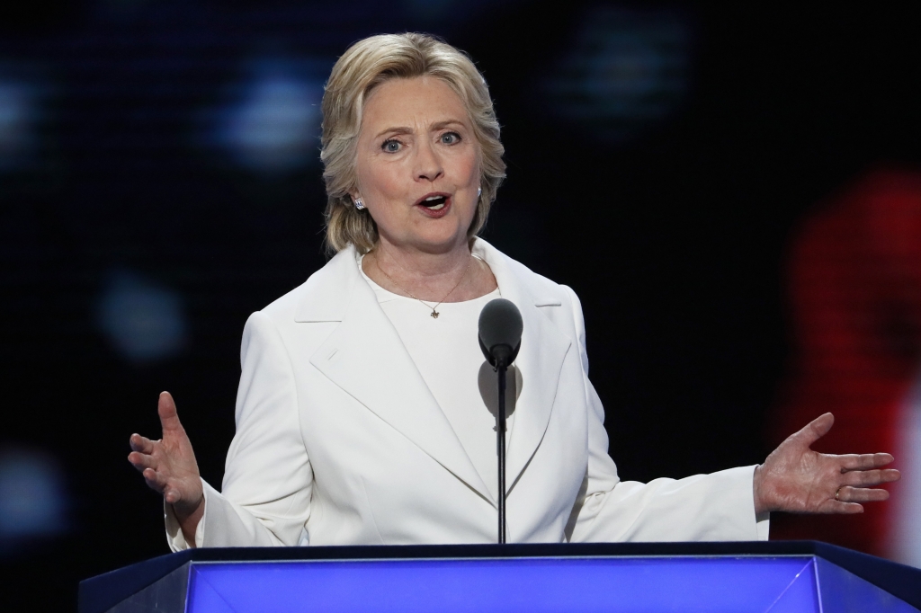 Democratic presidential nominee Hillary Clinton speaks during the final day of the Democratic National Convention in Philadelphia, Thursday