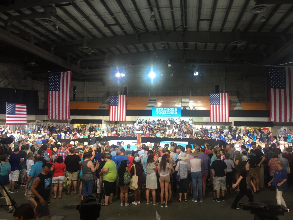 Clinton supporters gather at the Florida State Fairgrounds in Tampa