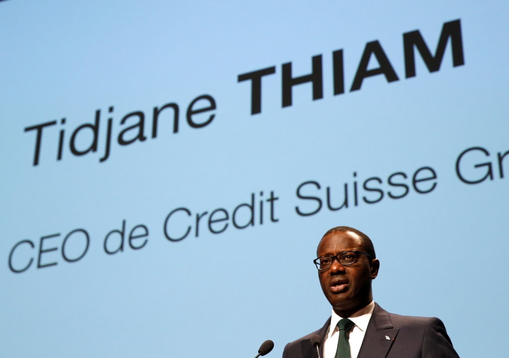 Chief Executive Tidjane Thiam of Swiss bank Credit Suisse speaks during the Forum 100 conference in Lausanne Switzerland