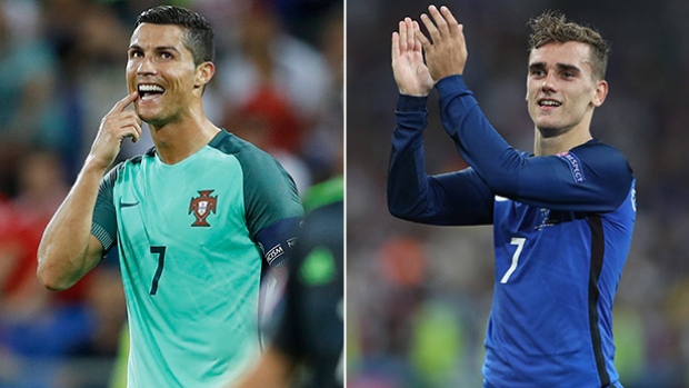 Cristiano Ronaldo left and Antoine Griezmann