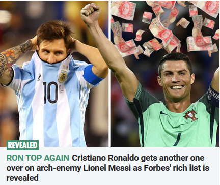 Cristiano Ronaldo gets another one over arch enemy Lionel Messi as Forbes rich list is revealed 2