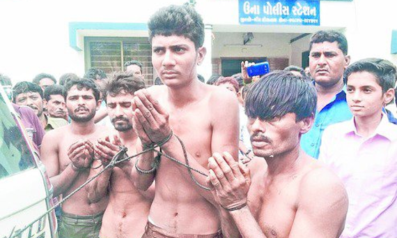 Dalits beaten in Una Gujarat by so-called Gau Rakshaks in July 2016