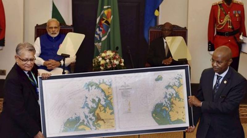 Narendra Modi and Tanzania President John Magufuliwi witness signing of an agreement in Dar-es-Salaam Tanzania