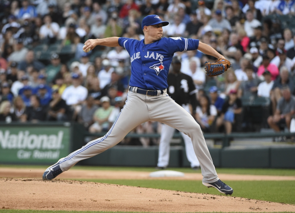 CHICAGO IL- JUNE 24 Aaron Sanchez #41 of the Toronto Blue Jays pitches against the Chicago White Sox during the first inning