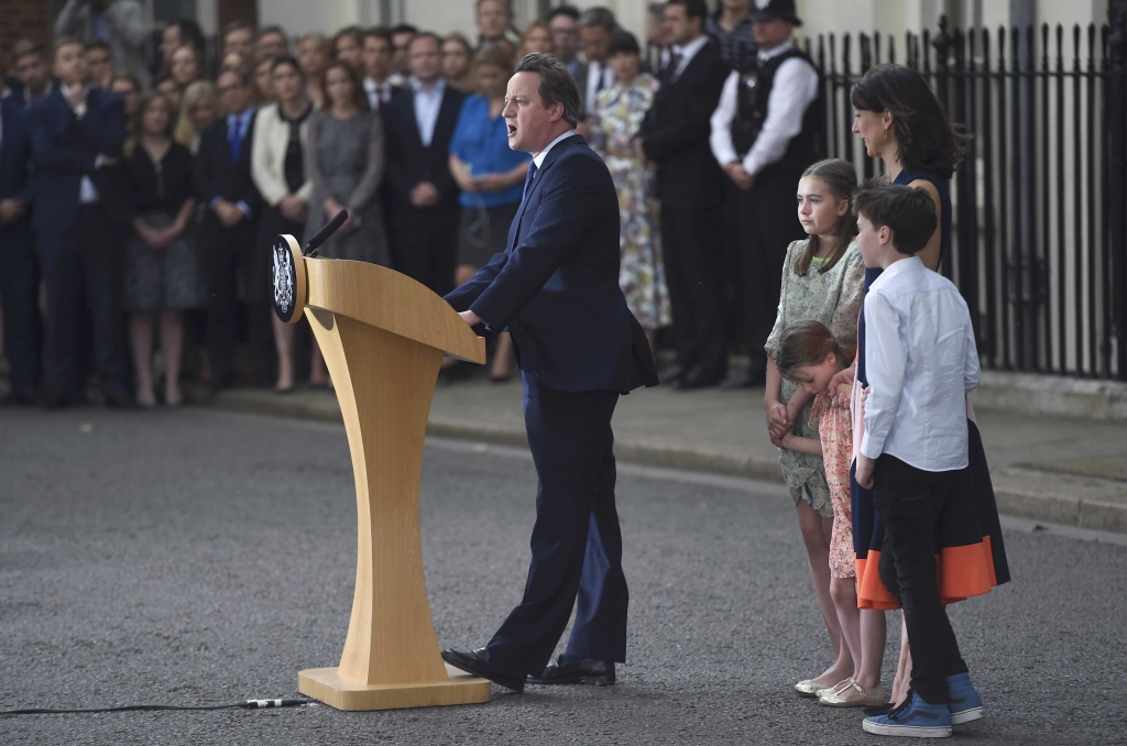 David Cameron accompanied by his family leaves Downing Street for the last time as prime ministerReuters