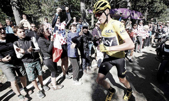 Unbelievable scenes on stage 12 of the Tour de France as Chris Froome resulted to running up Ventoux in his cleats