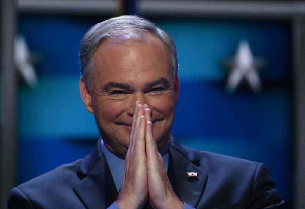 Democratic presidential candidate Tim Kaine tonight