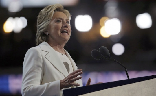 Democratic presidential nominee Hillary Clinton accepts the nomination in Philadelphia on July 28