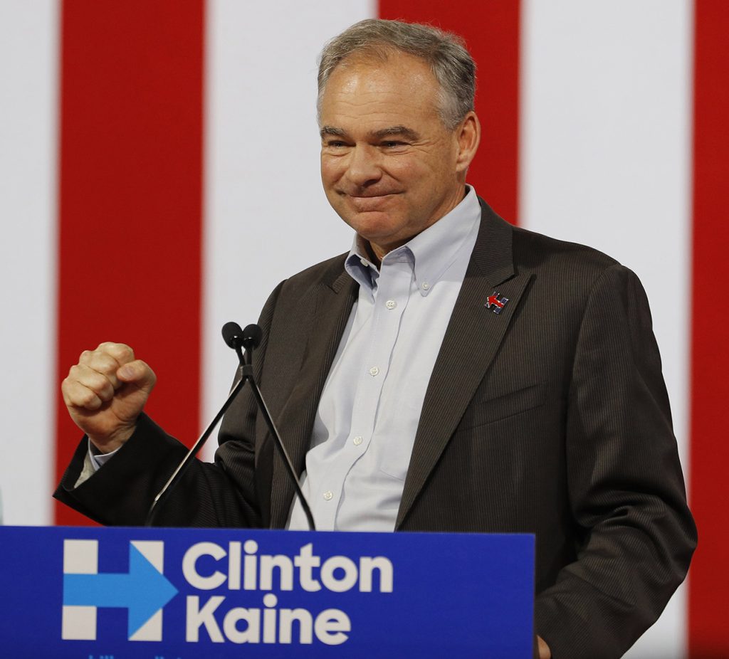 Democratic vice presidential candidate Senator Tim Kaine at a campaign rally in Miami Florida July 23