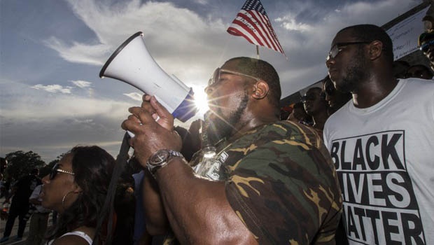 Demonstrators gather after marching in Louisiana