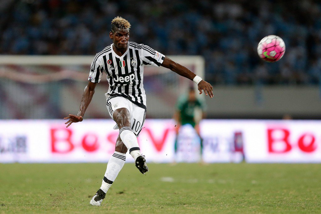 SHANGHAI CHINA- AUGUST 08 Paul Labile Pogba of Juventus FC in action during the Italian Super Cup final football match between Juventus and Lazio at Shanghai Stadium