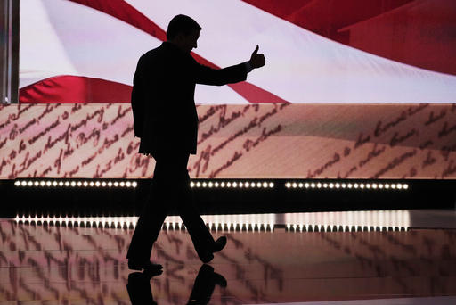 Sen. Ted Cruz R-Tex. flashes a thumbs up as he leaves the stage during the third day of the Republican National Convention in Cleveland