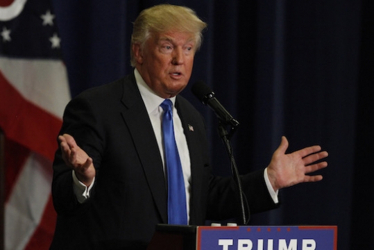 Donald Trump addressing the crowd at a campaign rally in Cincinnati Ohio