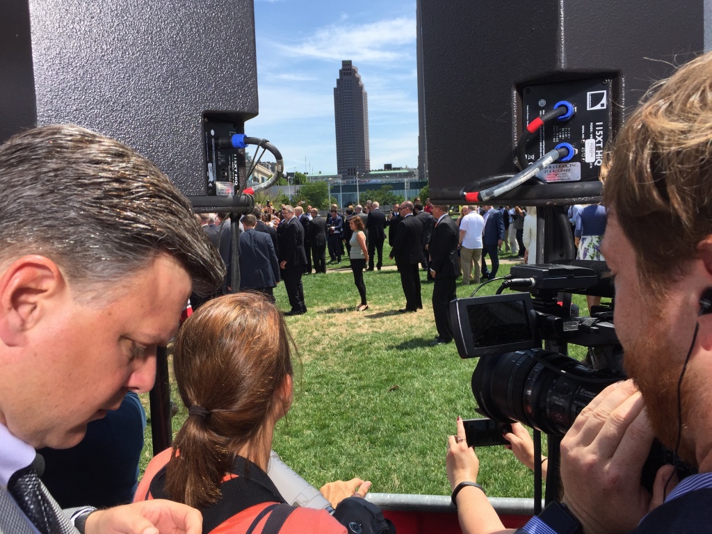 Donald Trump and Gov. Mike Pence shake hands after Trump's return to Cleveland