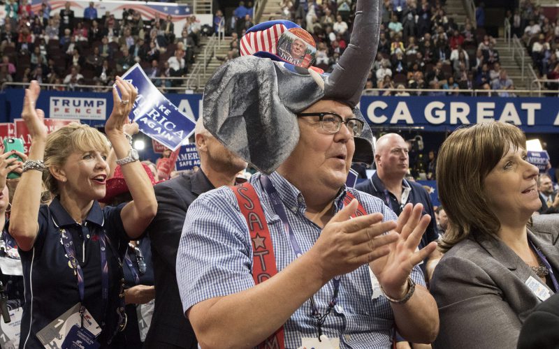 Delegate William Springer from Indiana on the first day of the Republican National Convention in Cleveland on Monday