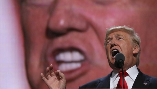 Republican presidential nominee Donald Trump speaks as he accepts the nomination during the final session of the Republican National Convention in Cleveland Ohio