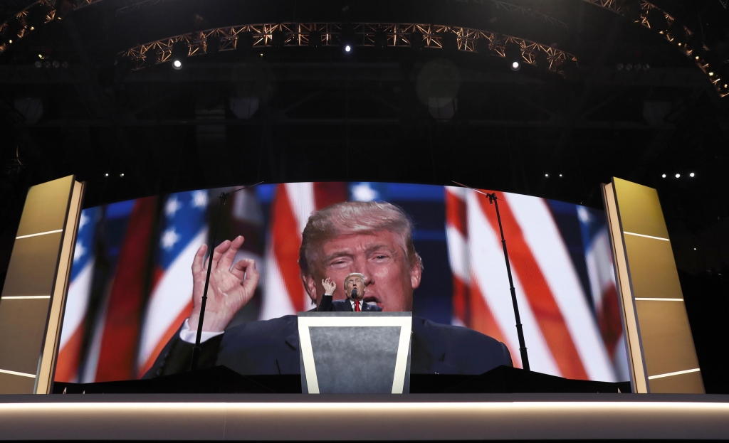 Republican Presidential Candidate Donald Trump speaks during the final day of the Republican National Convention in Cleveland Thursday