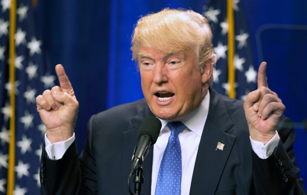 Donald Trump shown here speaking at Saint Anselm College in Manchester N.H. in June