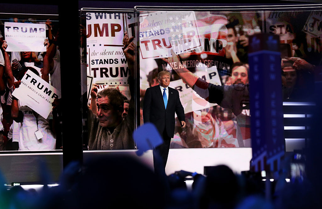 Donald Trump speaks at the Quicken Loans Arena in Cleveland Ohio