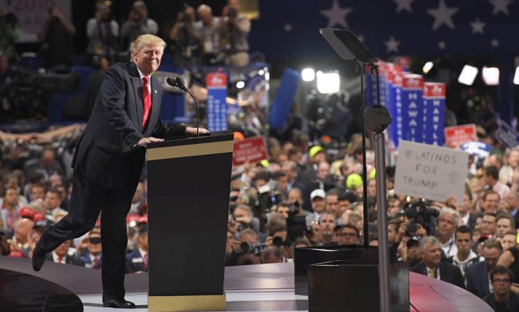 Donald Trump speaks during the final day of the Republican National Convention