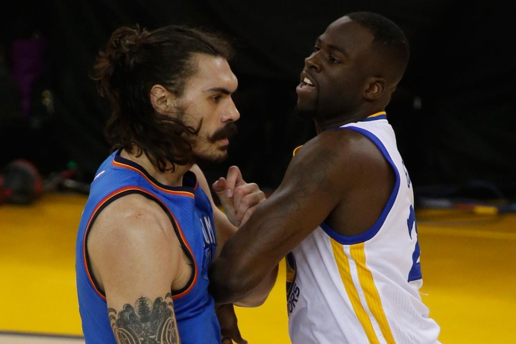 Draymond Green kicked Steven Adams in the groin during the NBA Playoffs