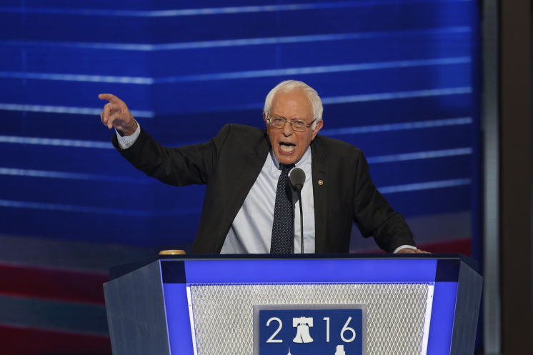 Bernie Sanders speaks passionately on the first night of the Democratic National Convention on Monday in Philadelphia