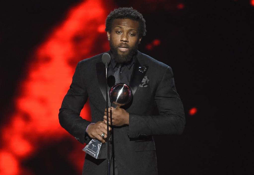 NFL football player Eric Berry of the Kansas City Chiefs accepts the award for best comeback athlete at the ESPY Awards at the Microsoft Theater on Wednesday