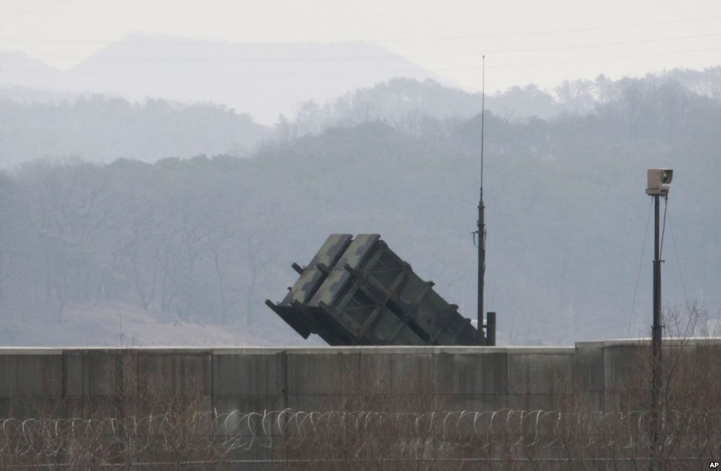 FILE- A U.S. Patriot missile is seen at the Osan U.S. Air Base in Pyeongtaek South Korea Feb. 13 2016