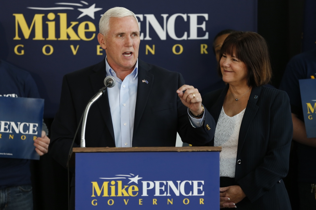 Indiana Gov. Mike Pence alongs with his wife Karen right launches his campaign for re-election during an event in Indianapolis. Republican Donald Trump has narrowed down his vice presidential shortlist to a handf