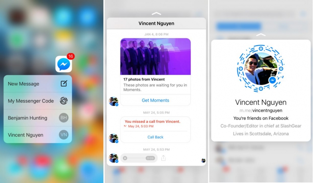 Facebook Messenger now supports 3D Touch on the iPhone 6S