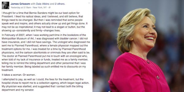 A guy's Facebook post about his bladder cancer and how Hillary Clinton helped save him