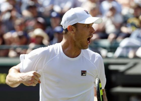 Sam Querrey of the U.S celebrates a point