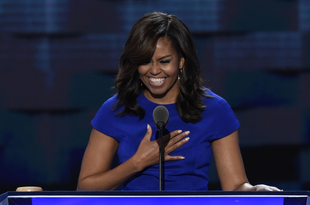 First lady Michelle Obama delivers remarks on the first day of the Democratic National Convention in Philadelphia