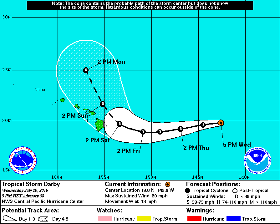 Forecast track for Darby at 5 p.m. Wednesday