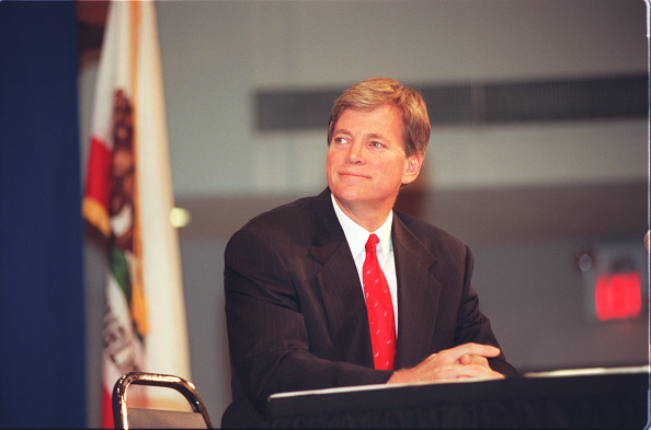 Northridge David Duke former Ku Klux Klan grand wizard during the debate with Joe Hicks at Cal State University. Debate dealt with Proposition 209