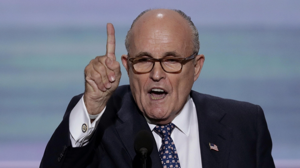 Former New York Mayor Rudy Giuliani speaks during the opening day of the Republican National Convention