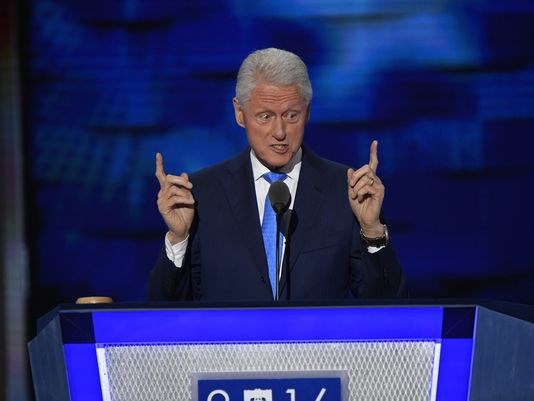 Former President Bill Clinton speaks on stage during the 2016 Democratic National Convention in Philadelphia