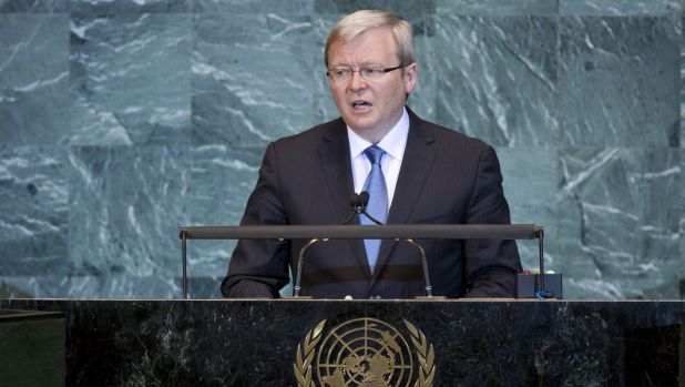 Former prime minister Kevin Rudd addresses the United Nations in 2009