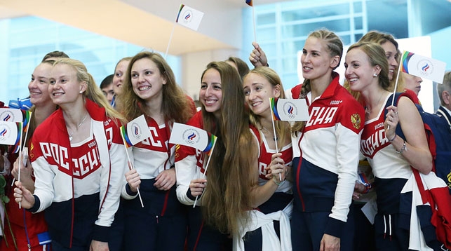 Russian Olympic team seen off for Brazil's Rio