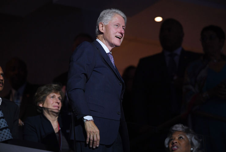 Former President Bill Clinton attends the first day of the Democratic National Convention on Monday at the Wells Fargo Center Philadelphia