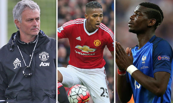 Jose Mourinho Antonio Valencia and Paul Pogba