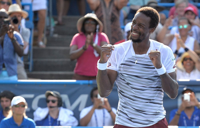 Gael Monfils of France celebrates after beating Ivo Karlovic in the final of the Citi Open at Rock Creek Tennis Center in Washington Sunday. — AFP